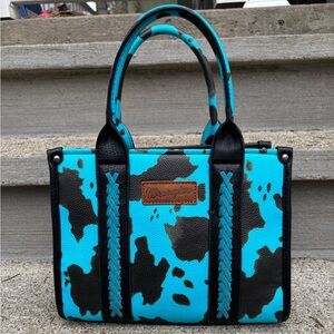Wrangler Turquoise & Black Cowprint Tote Bag